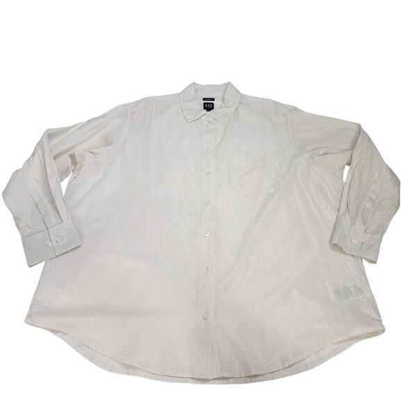 GAP Womens The Big Shirt Size Large Birch Beige Metallic Stripe Button Front - Picture 11 of 12